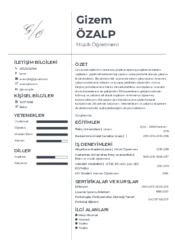 Müzik Öğretmeni Cv Örnekleri cv indir